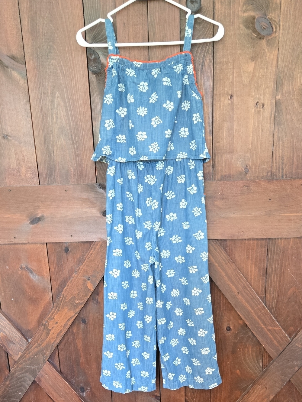 Boden Girls Floral Romper Blue & White Size 11-12Y